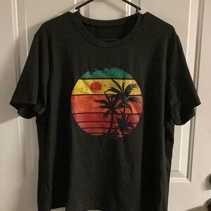 Black Graphic T-Shirt with Tropical Design